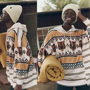 FREE PEOPLE Sprint To The Finish Tiger Printed Oversized Hoodie Sweatshirt